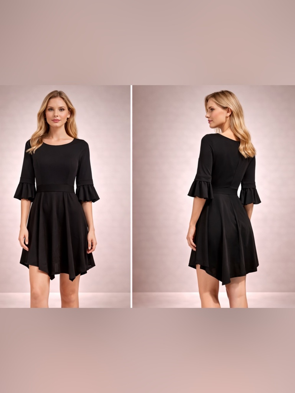 Black Short Dress M V Neck Bell Sleeve Cocktail Party Elegant Wedding Guest